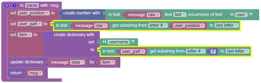 Example of "In text get substring" block