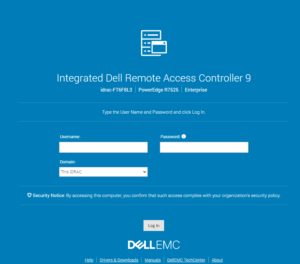 Přihlášení do webové administrace Dell iDRAC