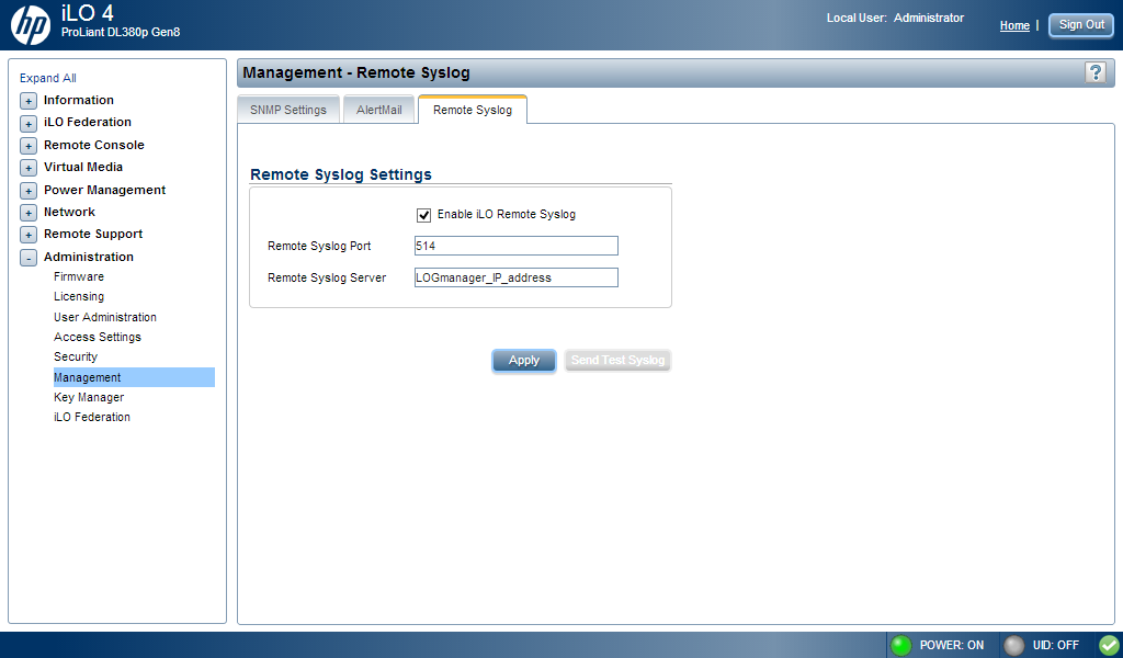 Menu Remote Syslog