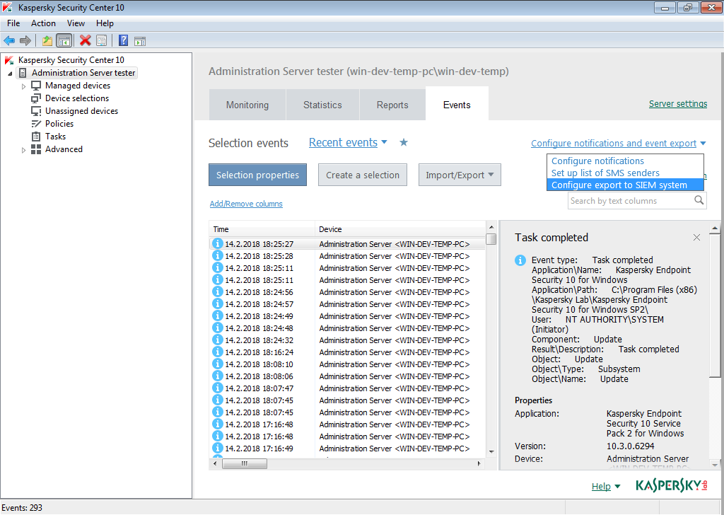 Configure export to SIEM system