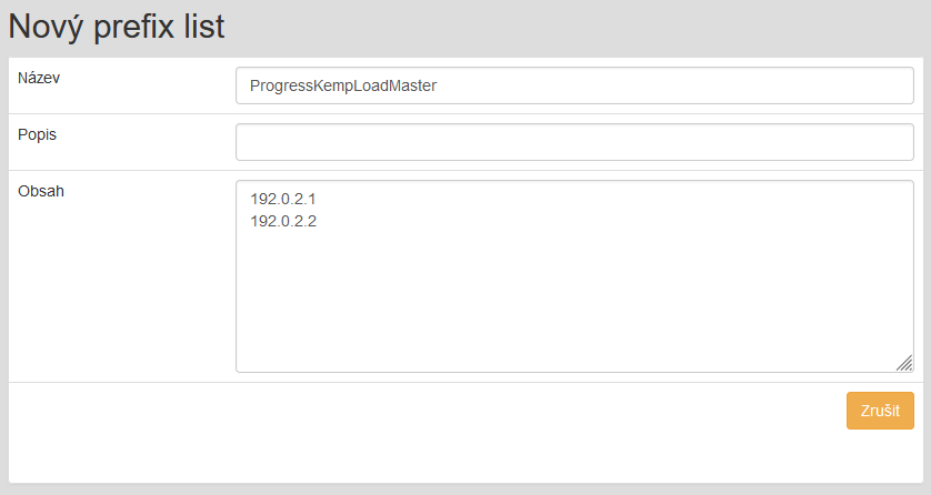 Nový prefix list