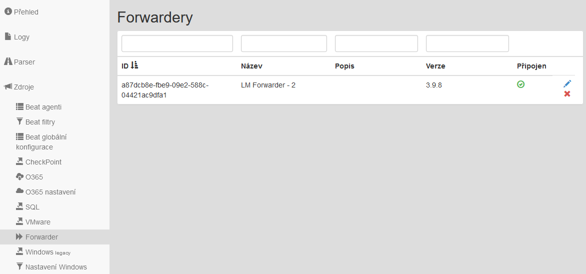Připojený Logmanager Forwarder