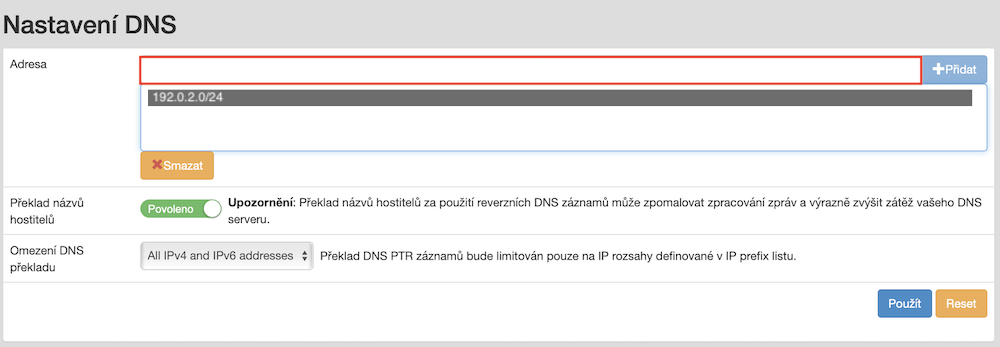 Odebrání IP adresy DNS serveru