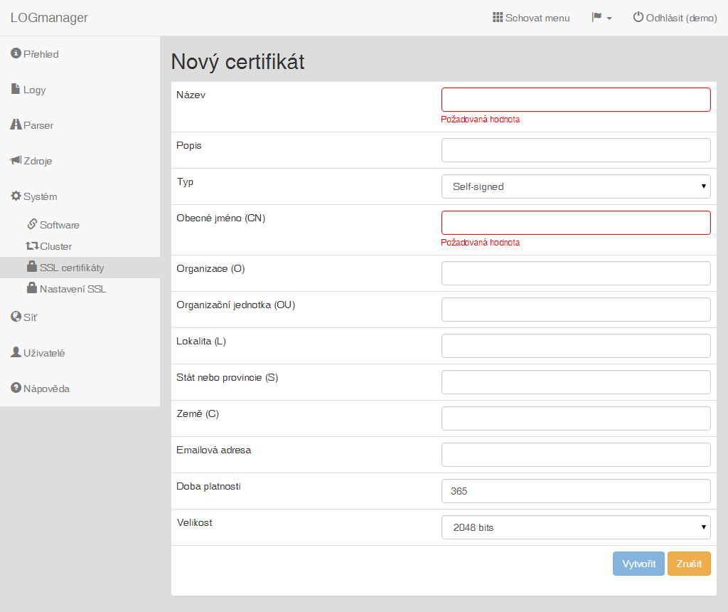 Vytvoření self-signed certifikátu