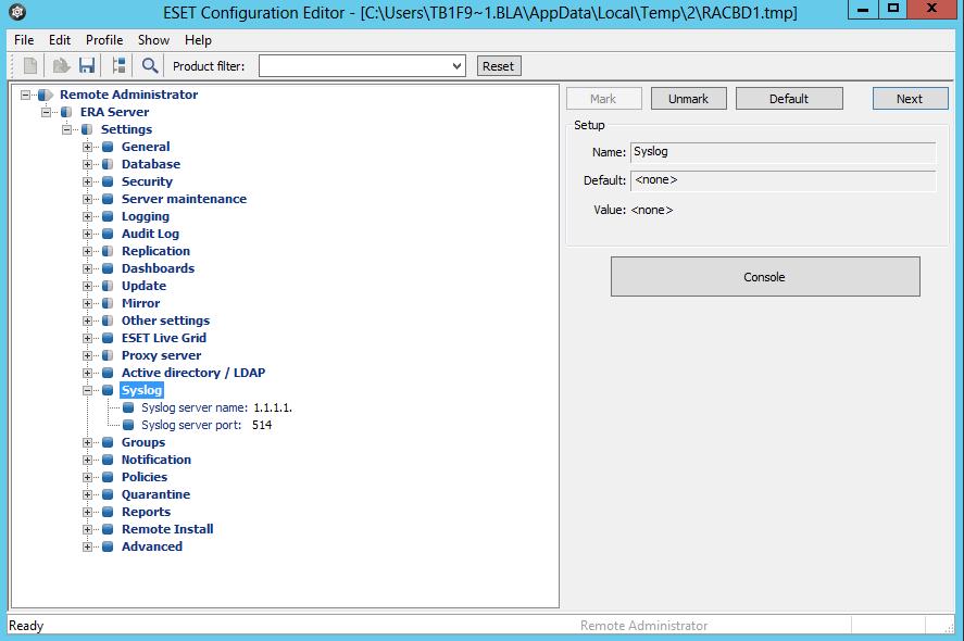 Syslog configuration