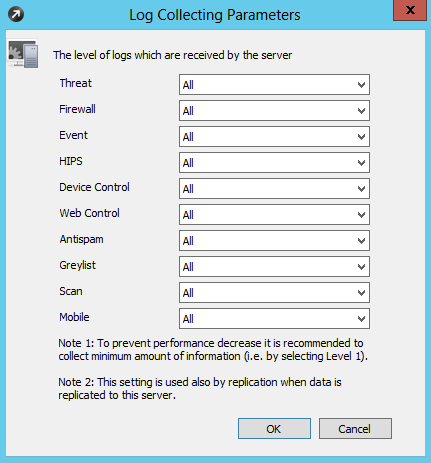 Log collecting parameters