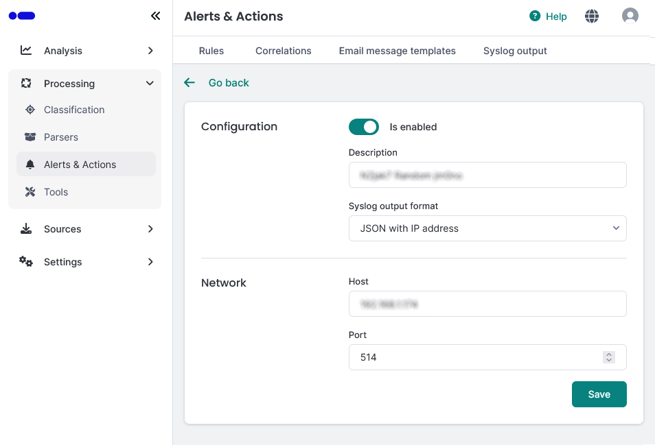 Preview of creating a new destination for sending logs