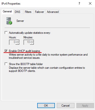 Enable DHCP audit logging