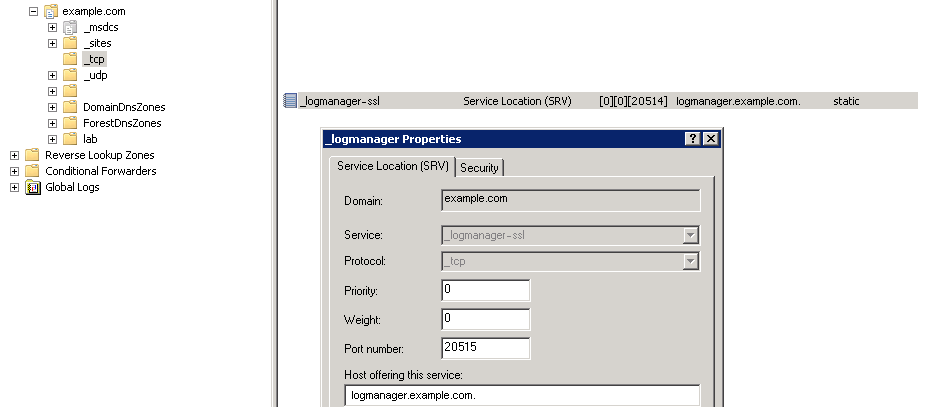 Example of correct SSL SRV record