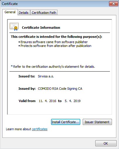 Certificate information