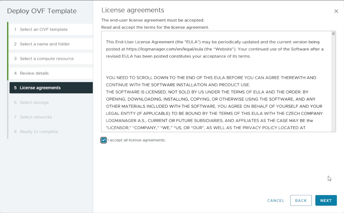 Read and accept license agreement