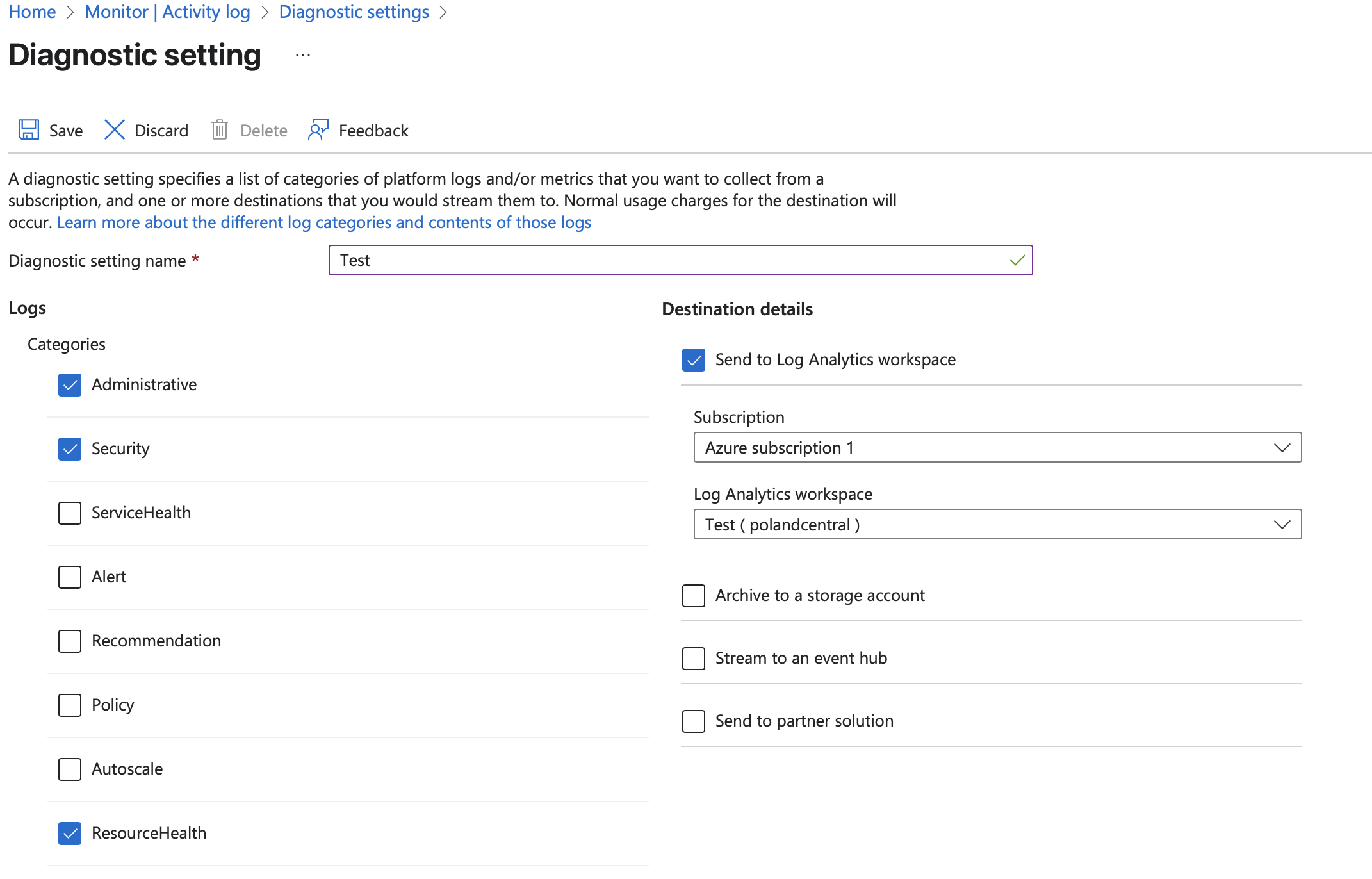 Diagnostic setting