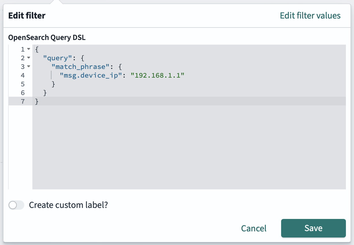 Dashboard filters Query DSL