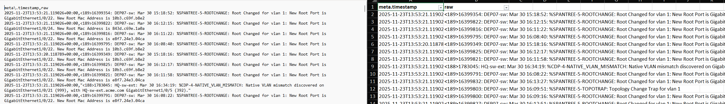 Exportovaná data ve formátech CSV a XLSX