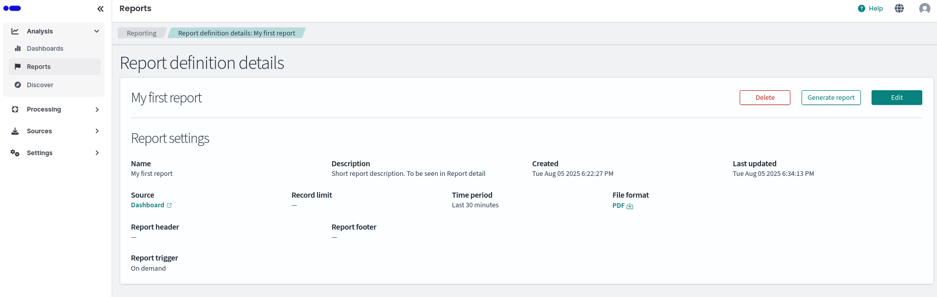 Editing an existing report