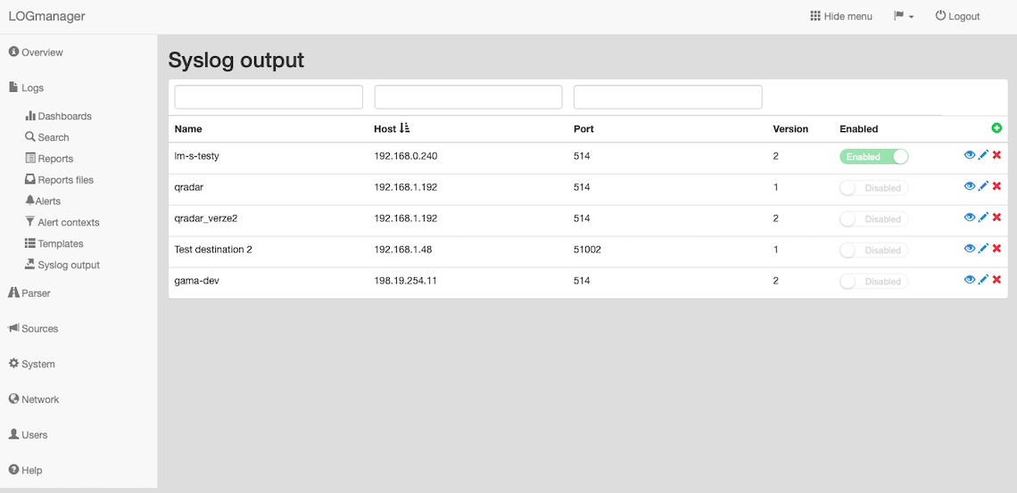 Syslog output