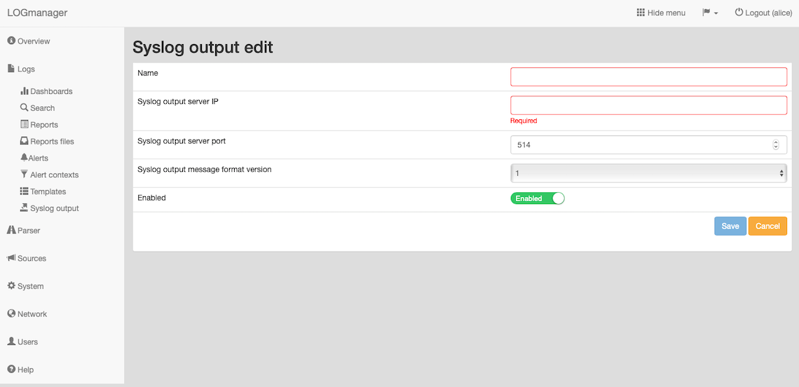 Adding a syslog output