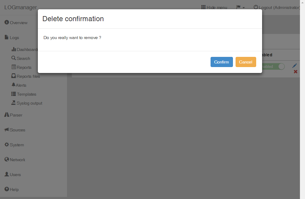 Deleting a syslog output