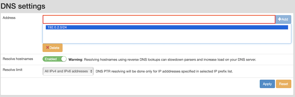 Remove IP address of a DNS server