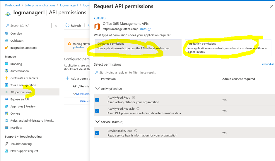 Request API permissions