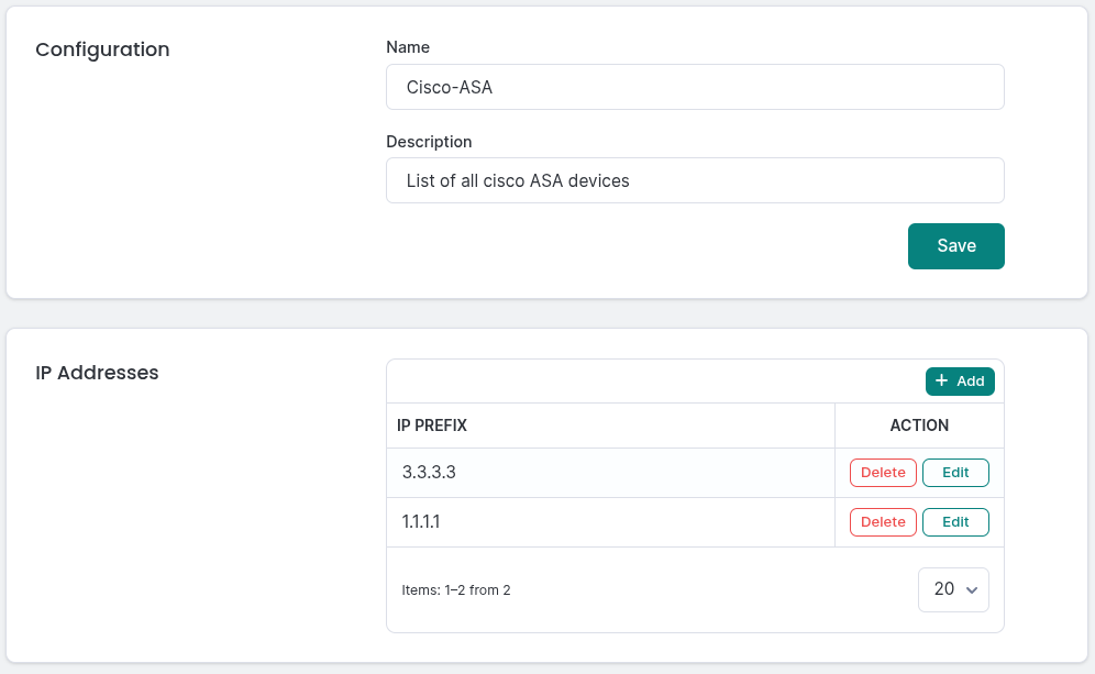 Editing IP prefix list