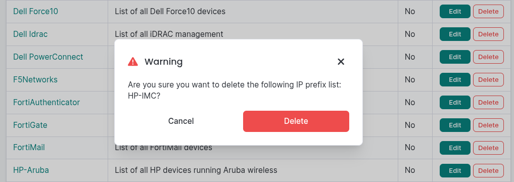 Deleting IP prefix list