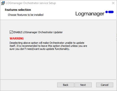 Logmanager Orchestrator MSI updater selection