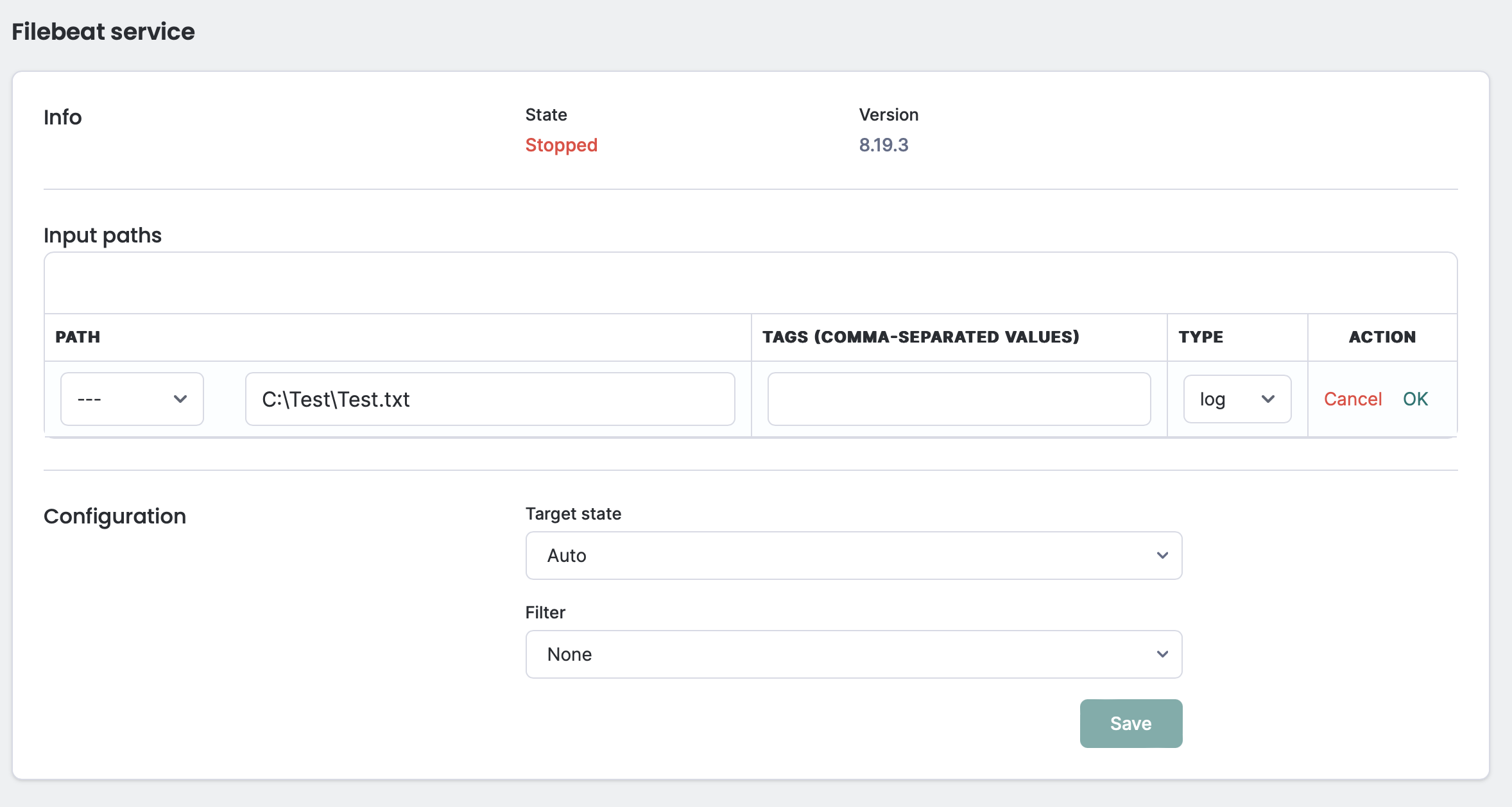 Filebeat service config options