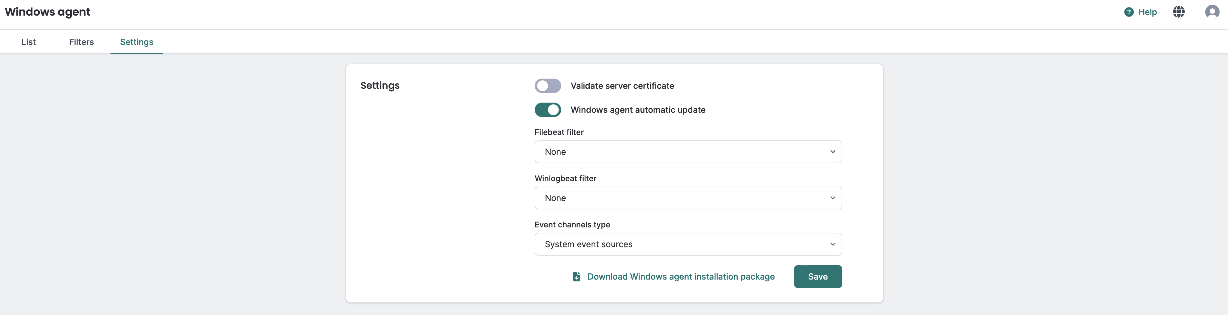 Windows Agents global settings