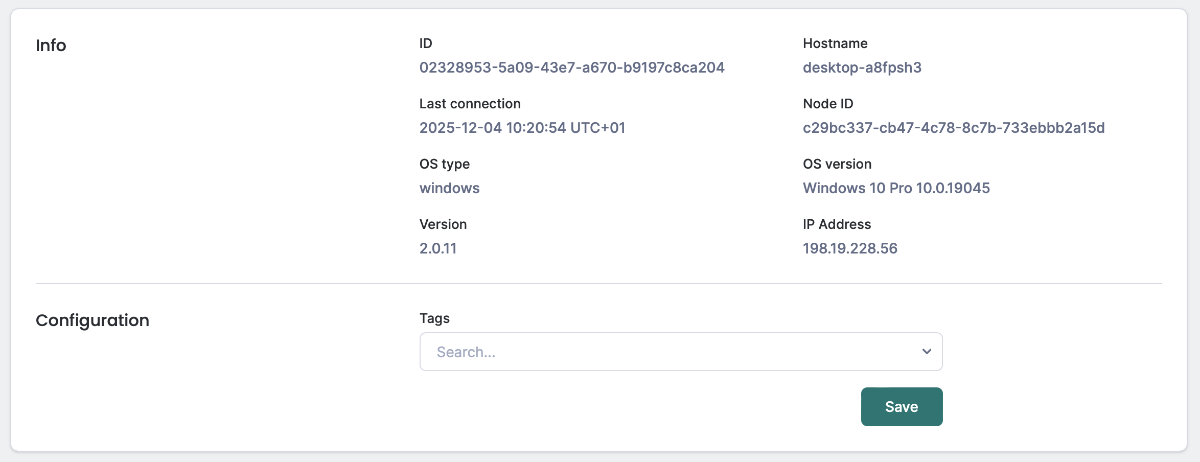 Windows agent detailed information