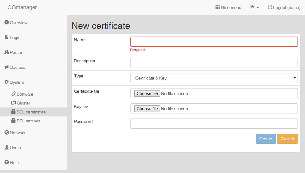 Adding a new certificate and key